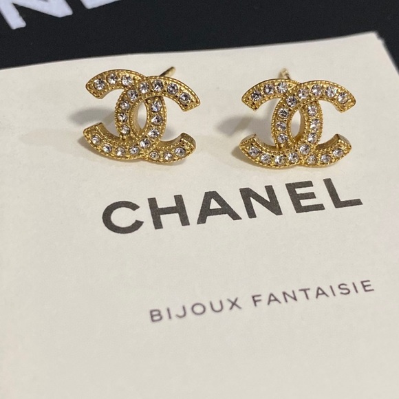 cc logo earrings chanel gold crystal earrings